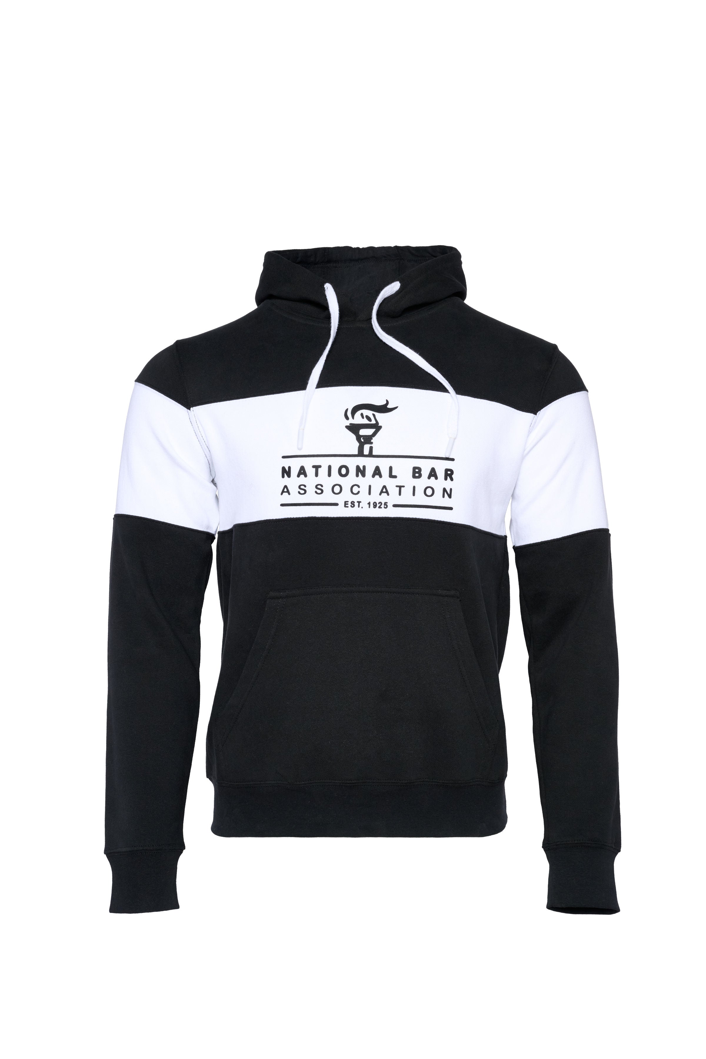 Black and white hoodie with 'National Bar Association' logo on a white background
